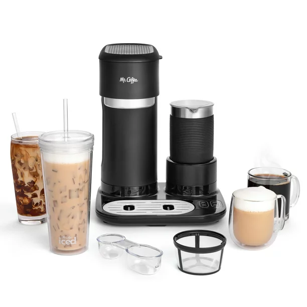 Mr. Coffee 4-in1 Single-Serve Latte. Iced. and Hot Coffee Maker. Black