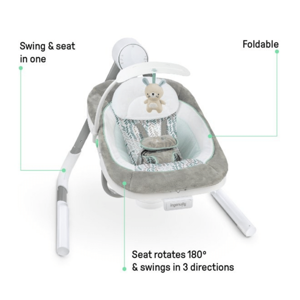 Ingenuity AnyWay Sway USB PowerAdapt Dual-Direction Portable Baby Swing. Spruce