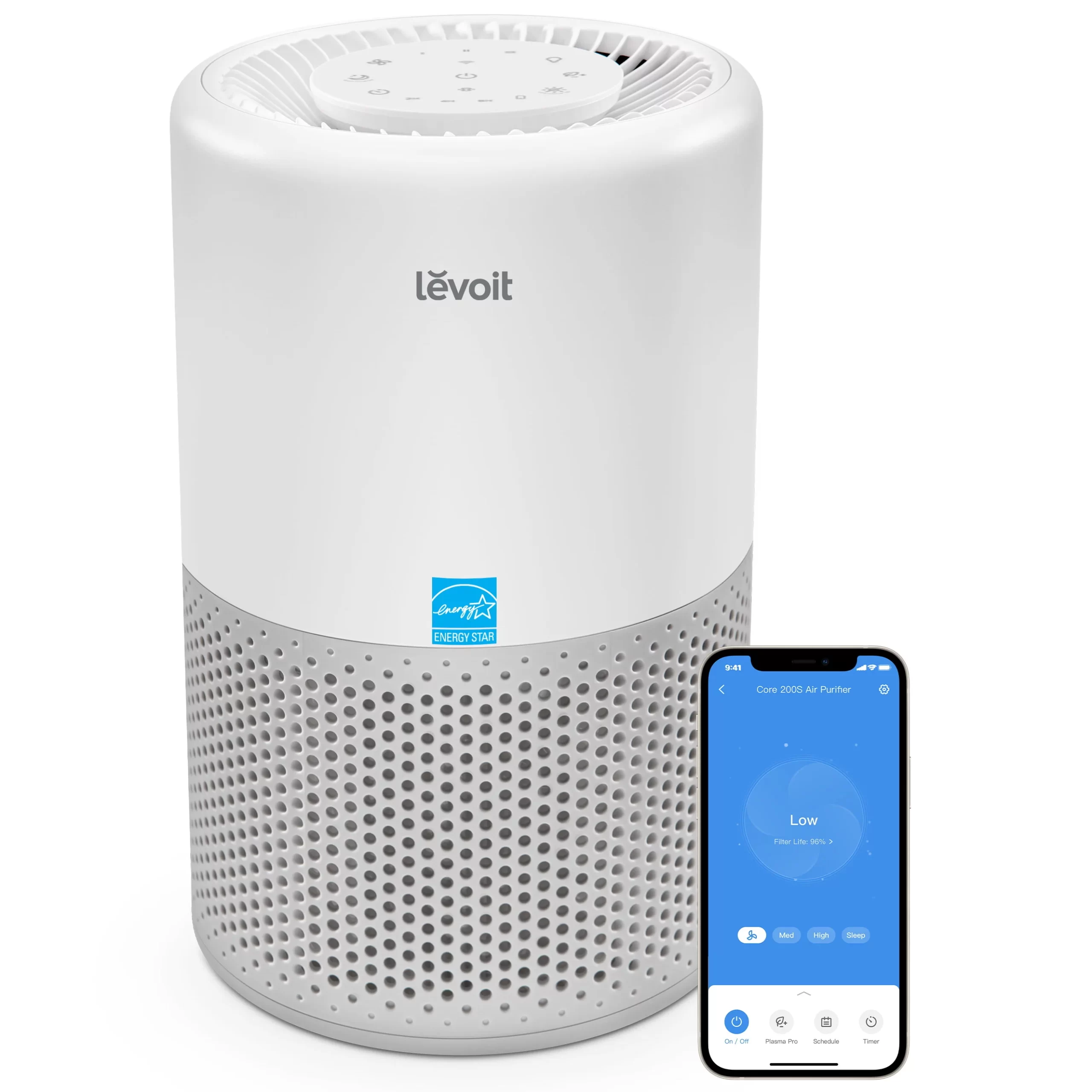 Levoit Air Purifier Core 200S. True HEPA for Allergy. Smart Voice Control. Gray