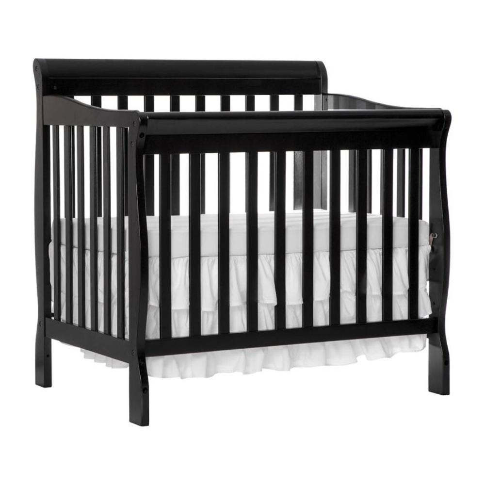 Dream On Me Aden 4-in-1 Convertible Mini Crib In Black. Greenguard Gold Certified