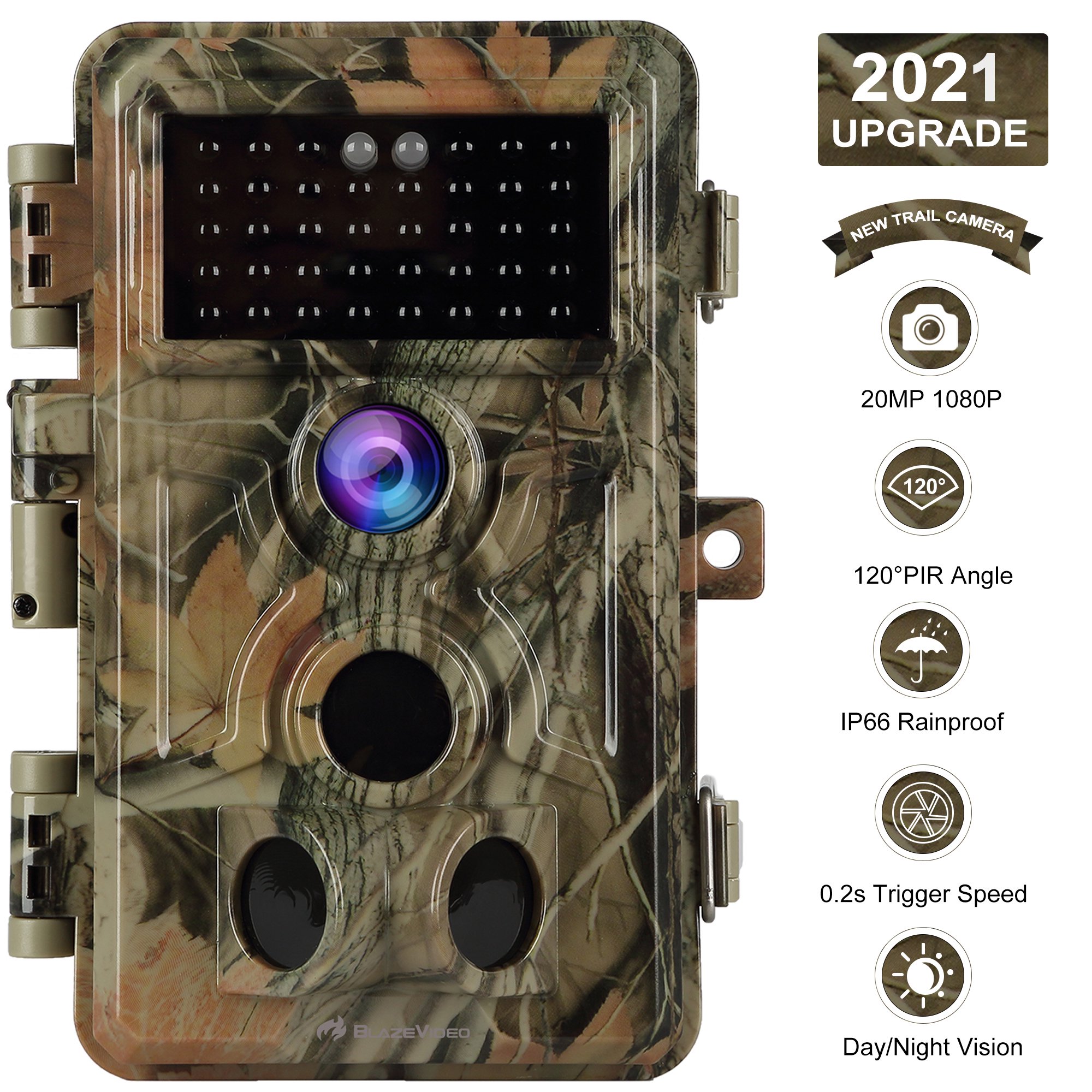 BlazeVideo 2-Pack Trail Game Deer Cameras No Glow 20MP 1080P H.264 MP4 Video