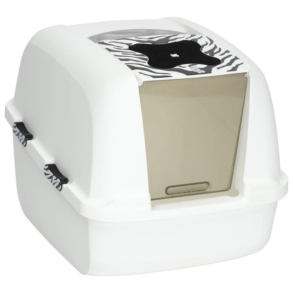Catit Jumbo Hooded Cat Litter Pan. White Tiger