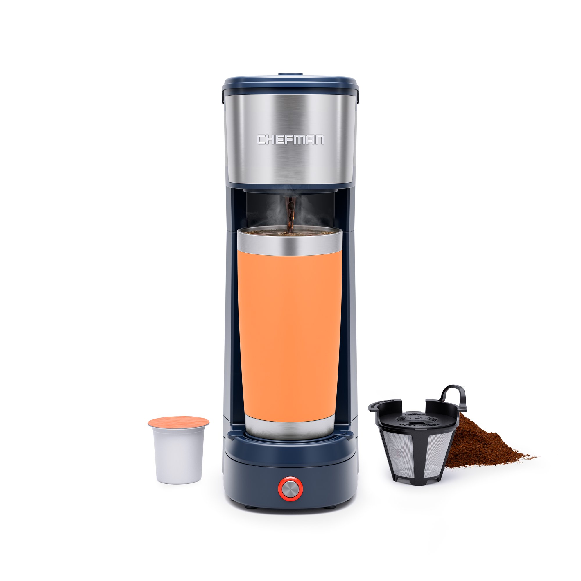 Chefman InstaCoffee Max. Single-Serve Brewer with a Convenient Built-in Lift. Mystic Blue