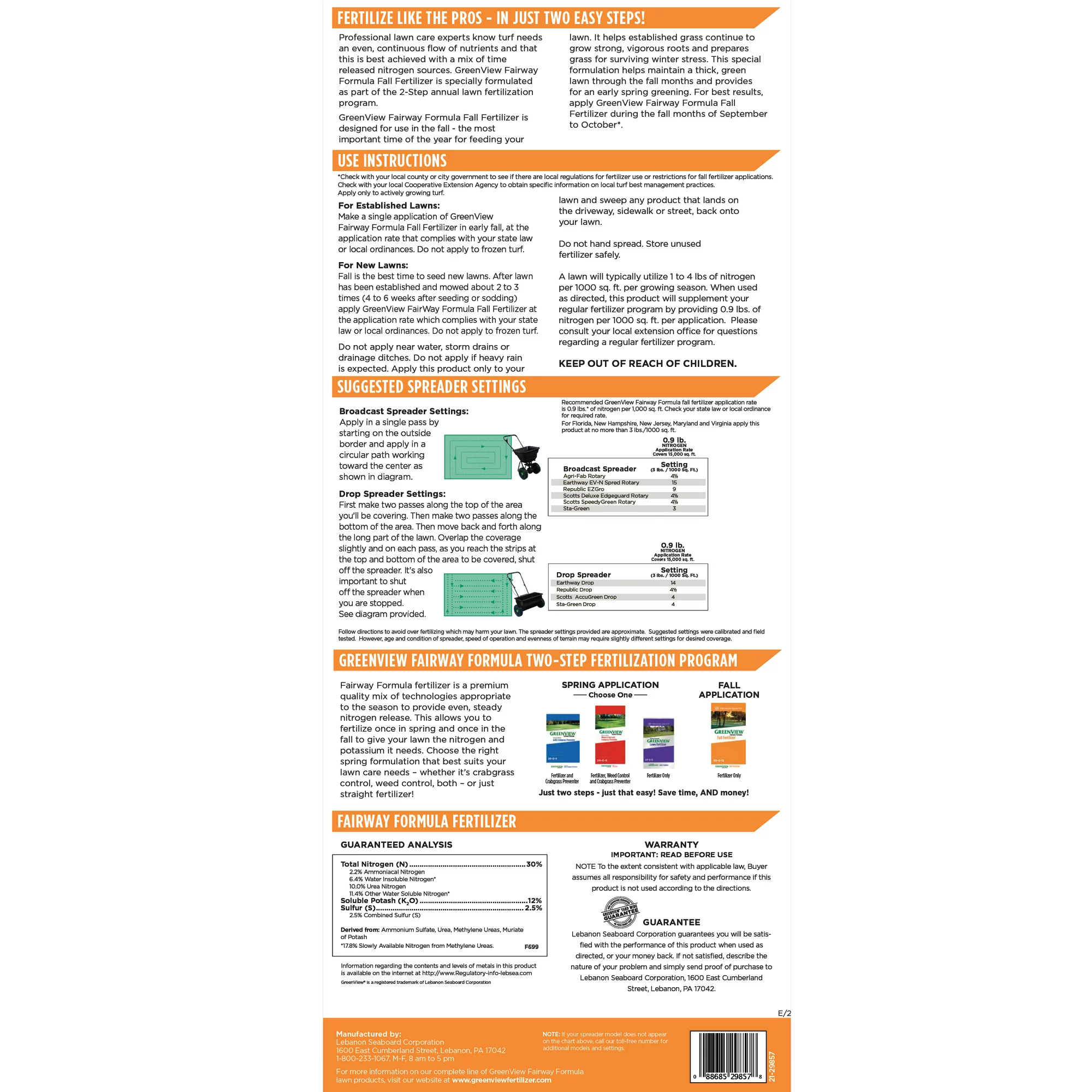 GreenView Fairway Formula Fall Lawn Fertilizer. 45 lb.. Covers 15.000 sq. ft.