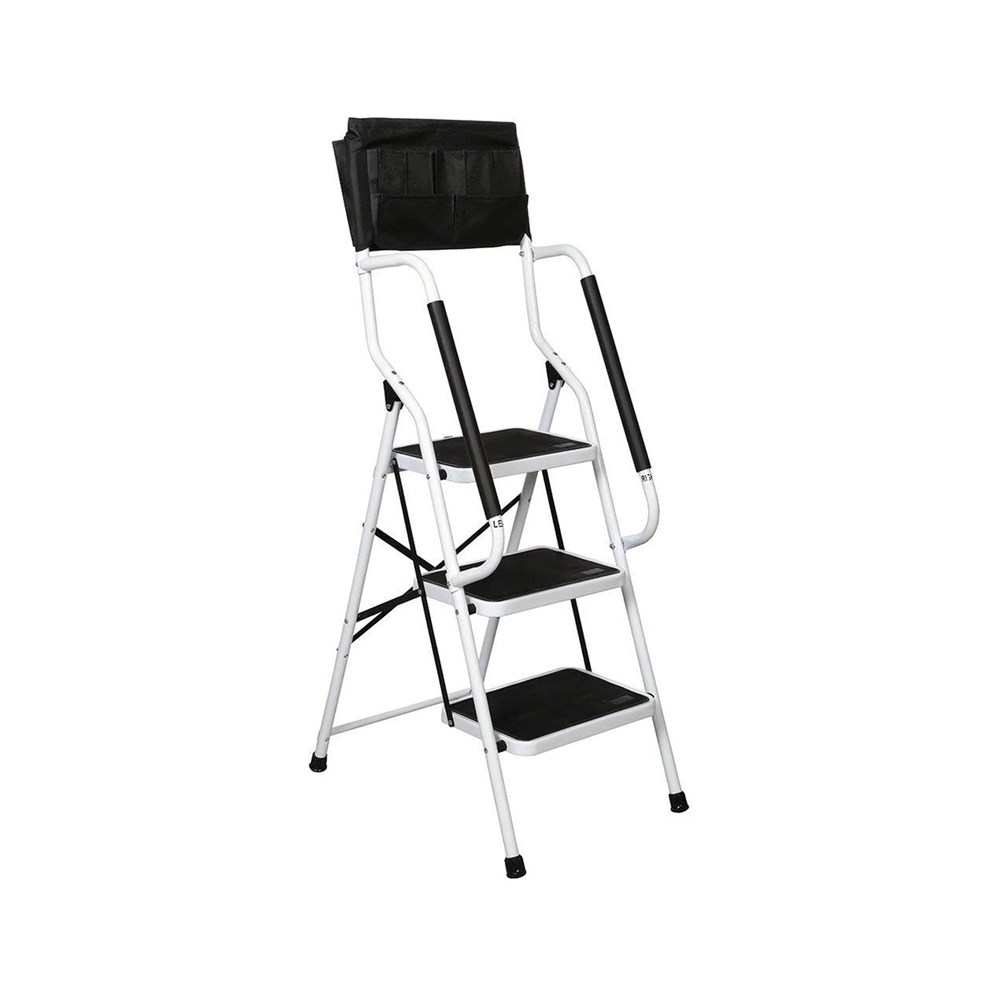 NSdirect Folding 3 Step Ladder. Portable Step Stool with Safety Handrails Non-Slip Wide Pedal and Tool Bag. 500 lb Capacity