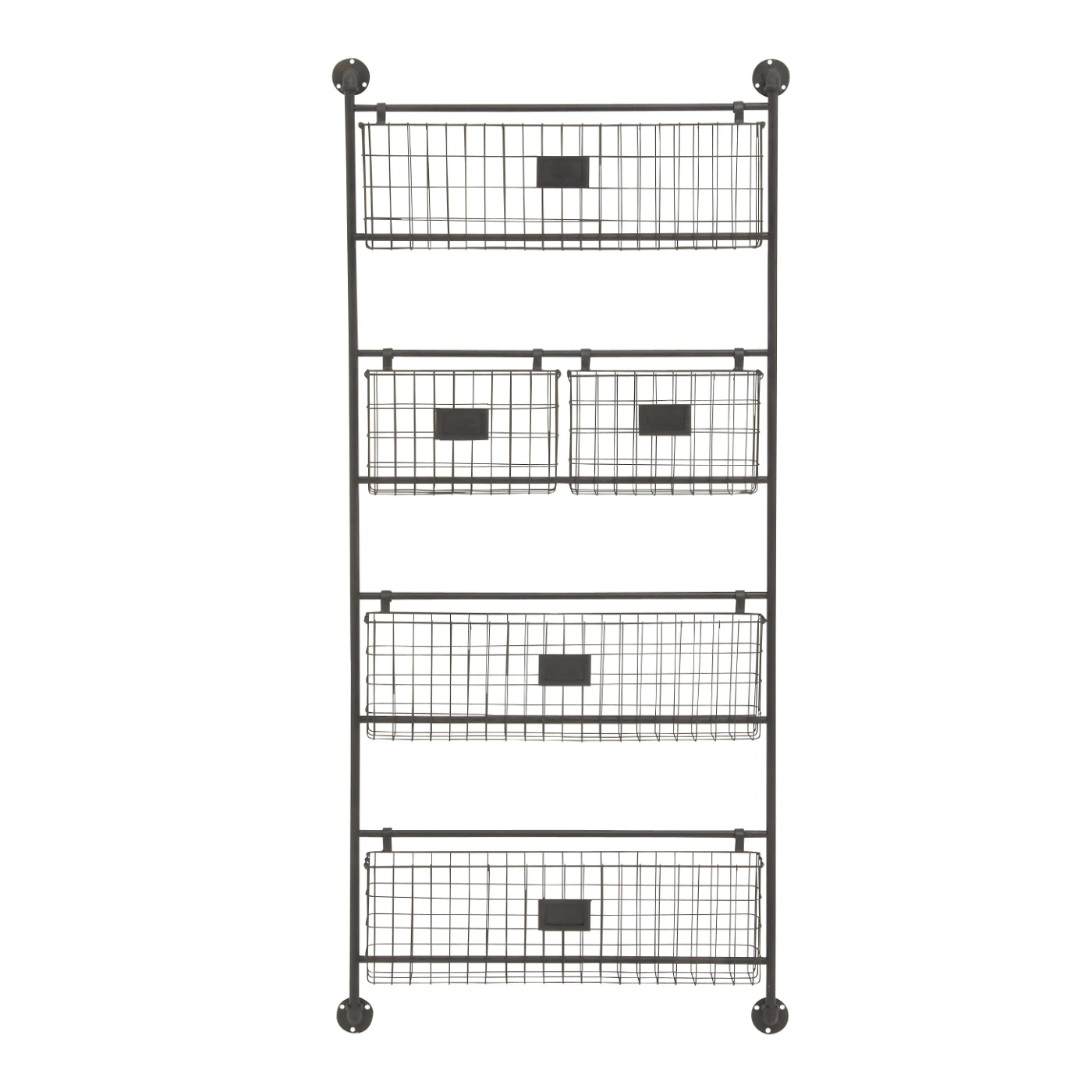 Litton Lane Black Wall Mounted 5 Slots Magazine Rack Holder with Suspended Baskets and Label Slot