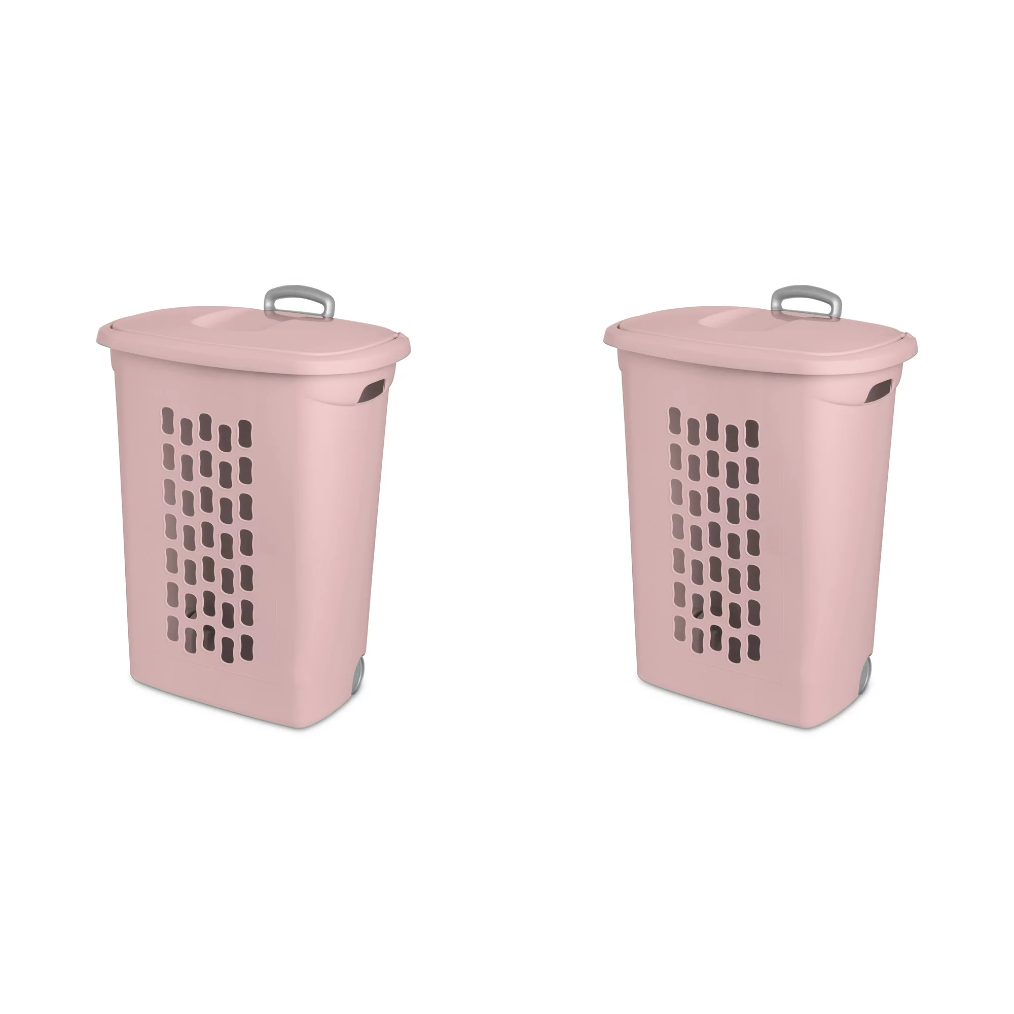 Sterilite Ultra Wheeled Plastic Laundry Hamper. Blush Pink. Set Of 2