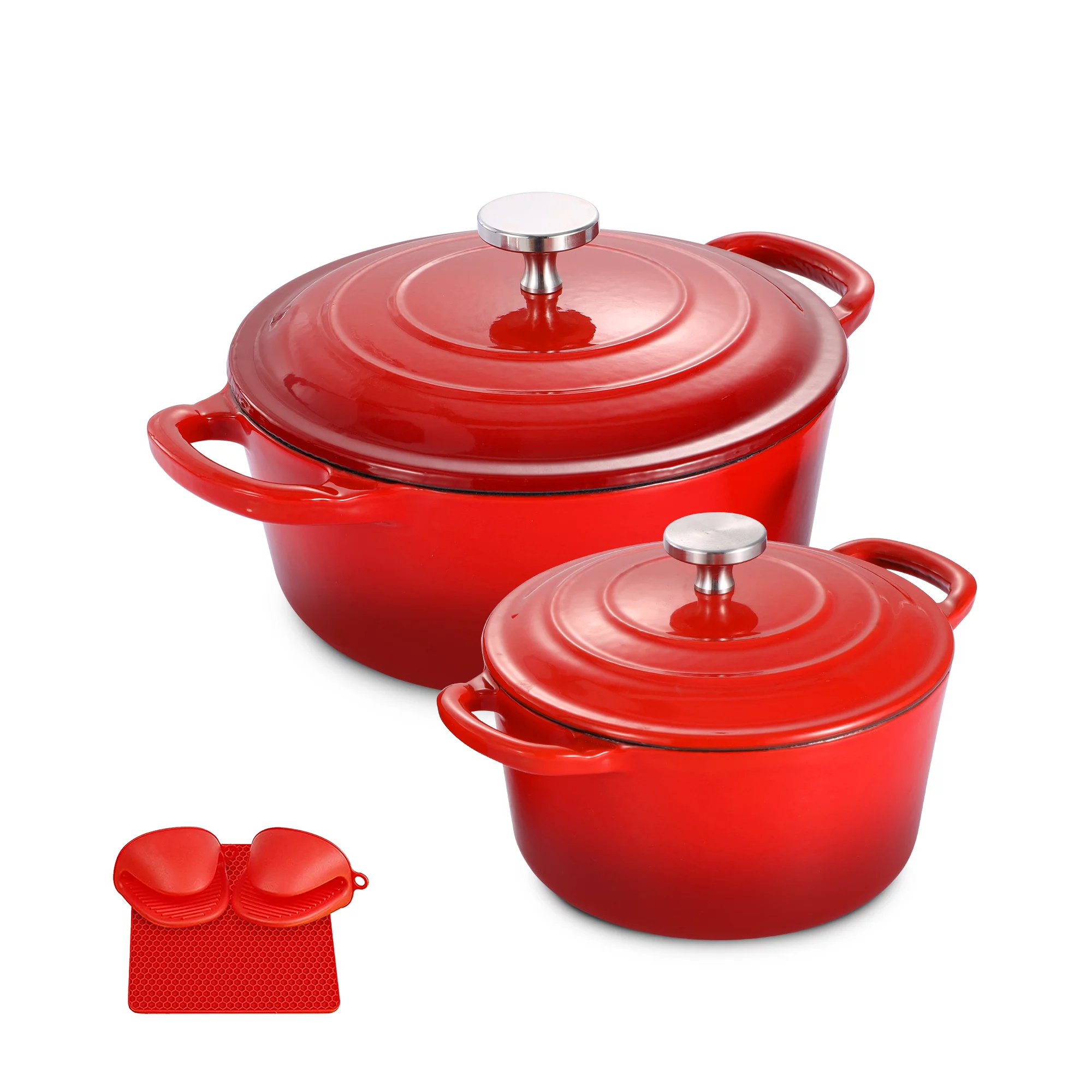 Kutime Enameled Cast Iron Dutch Oven. 1.5-Quart & 6-Quart. Red