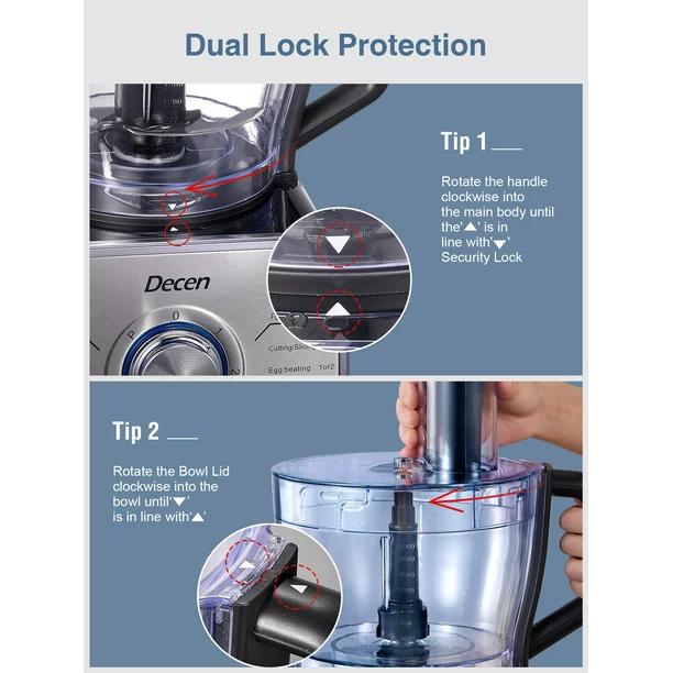 Decen Professional Food Processor. Decen 12 Cup Food Processors with 4 Speed Function 4 in 1. 600W. Black