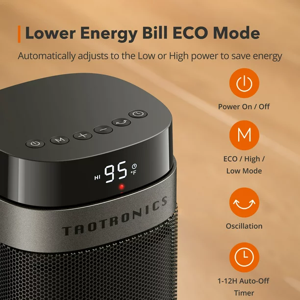 TaoTronics Space Heater. 1500W Fast Heating Electric Ceramic Heater With Overheat & Tip-Over Protection