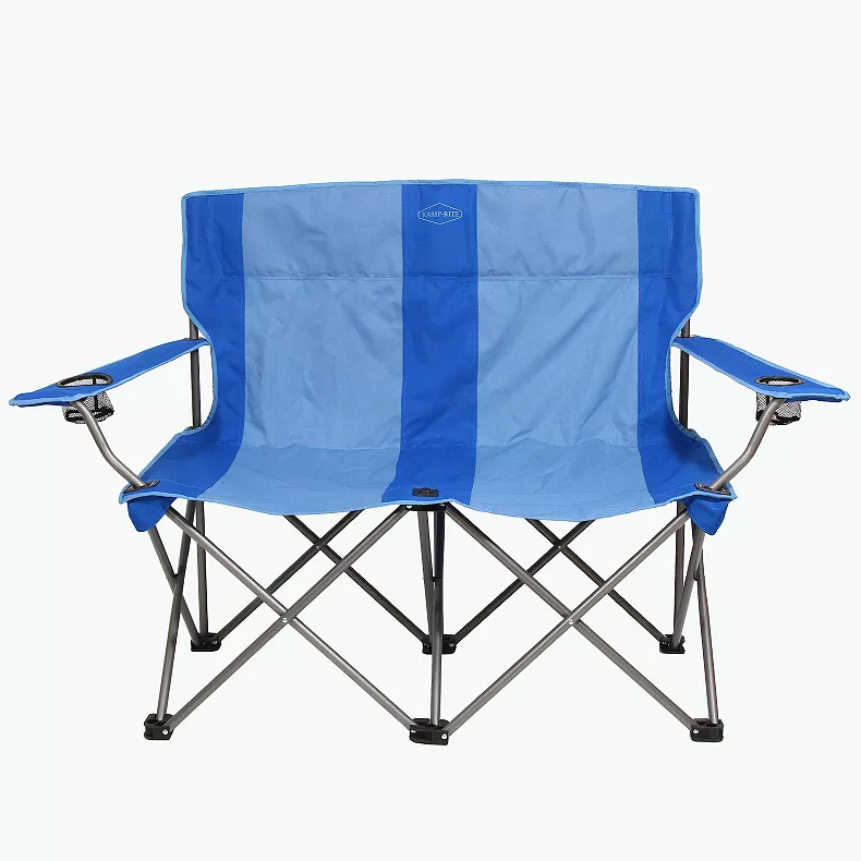 Kamp-Rite 2 Person Folding Camping Chair with 2 Cupholders & Carry Bag. Blue