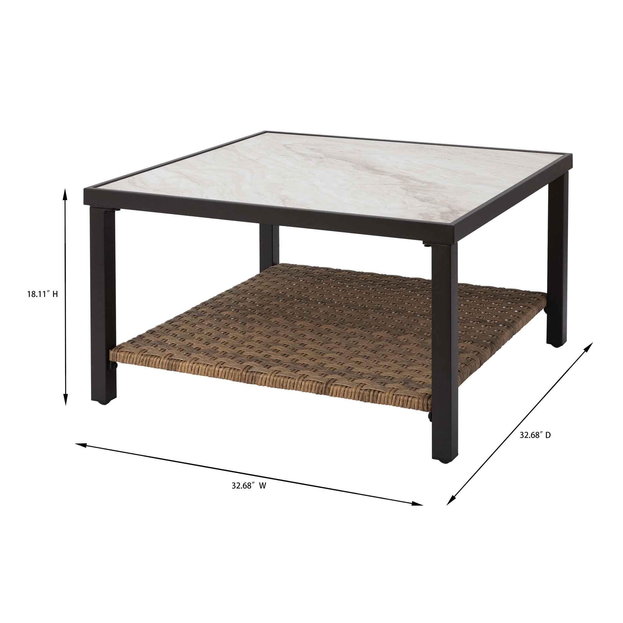 Better Homes & Gardens River Oaks Tile Top Coffee Table with All-Weather Wicker Shelf. White
