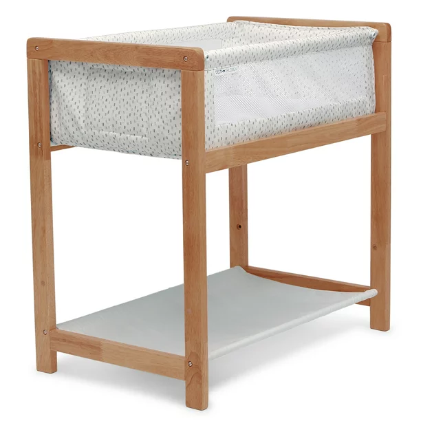 Delta Children Classic Wood Bedside Bassinet Sleeper. Portable Crib with High-End Wood Frame