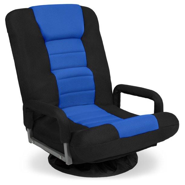 Skonyon 360-Degree Swivel Gaming Floor Chair w/ Armrest Handles. Foldable Adjustable Backrest - Blue