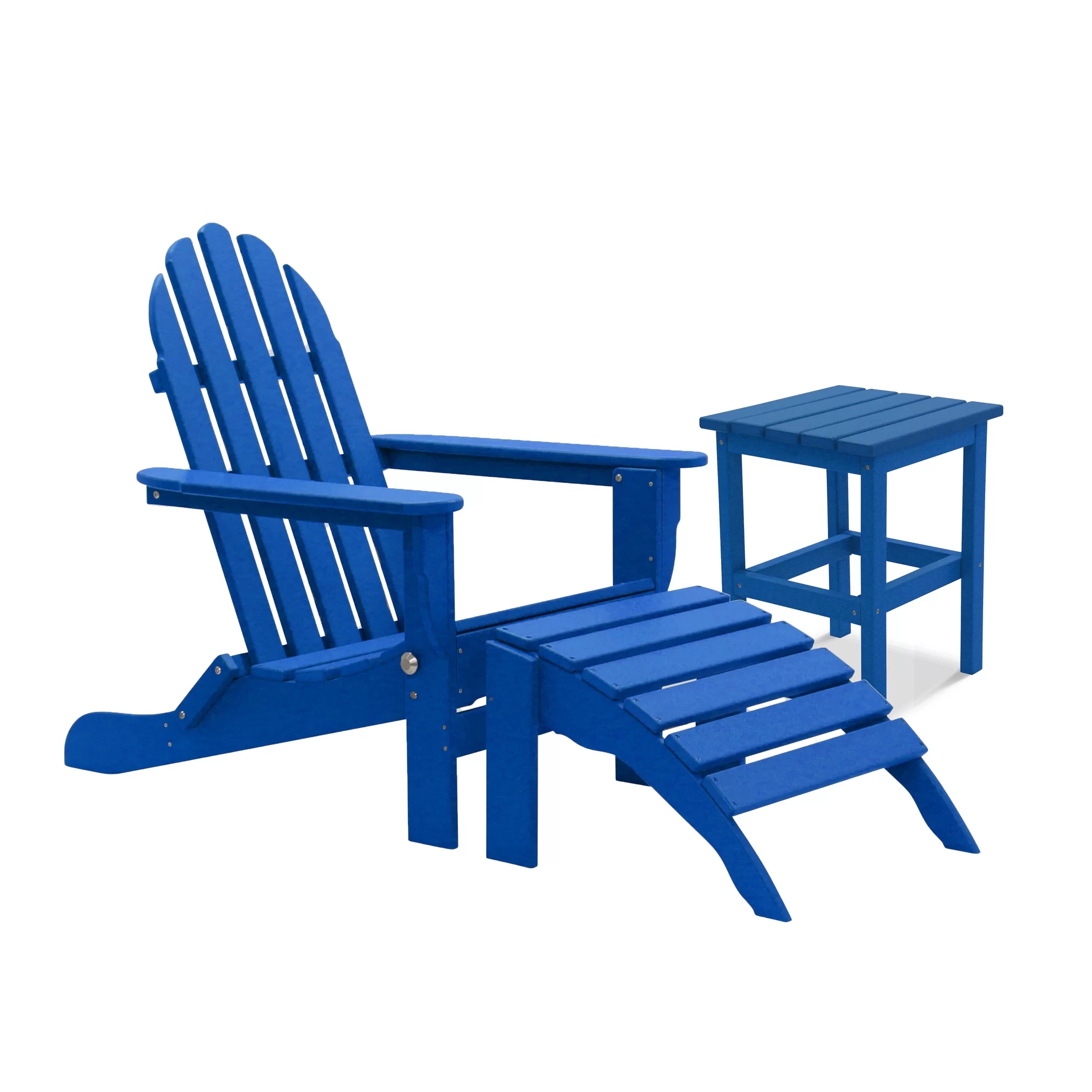 Three Posts Royal Blue Hartington Folding Adirondack Chair with Table and Ottoman