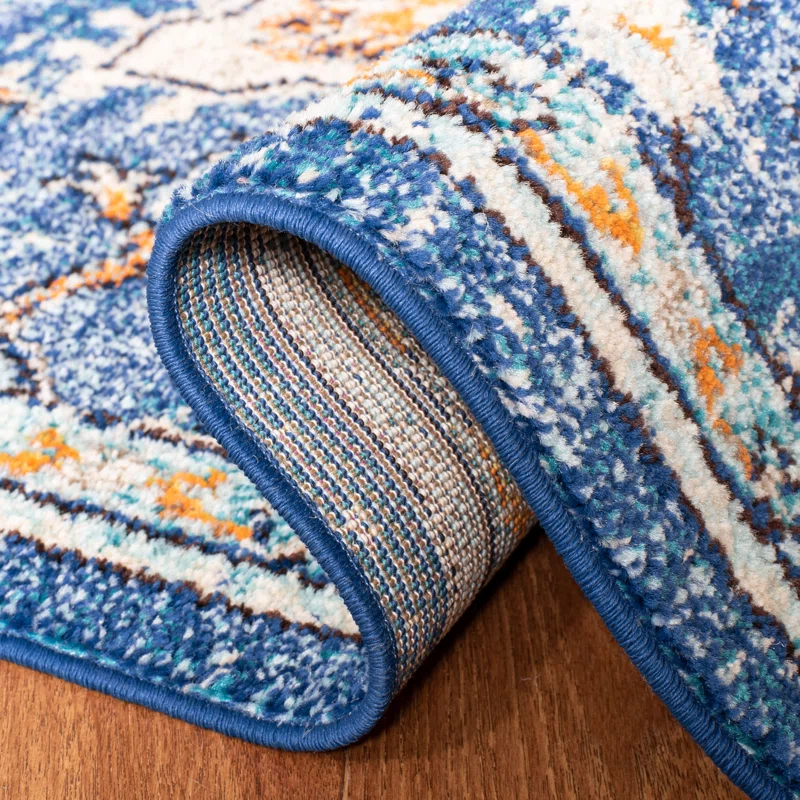 Langley Street Felty Machine Woven/Power Loomed Performance Cream/Light Blue Rug. Round 12′