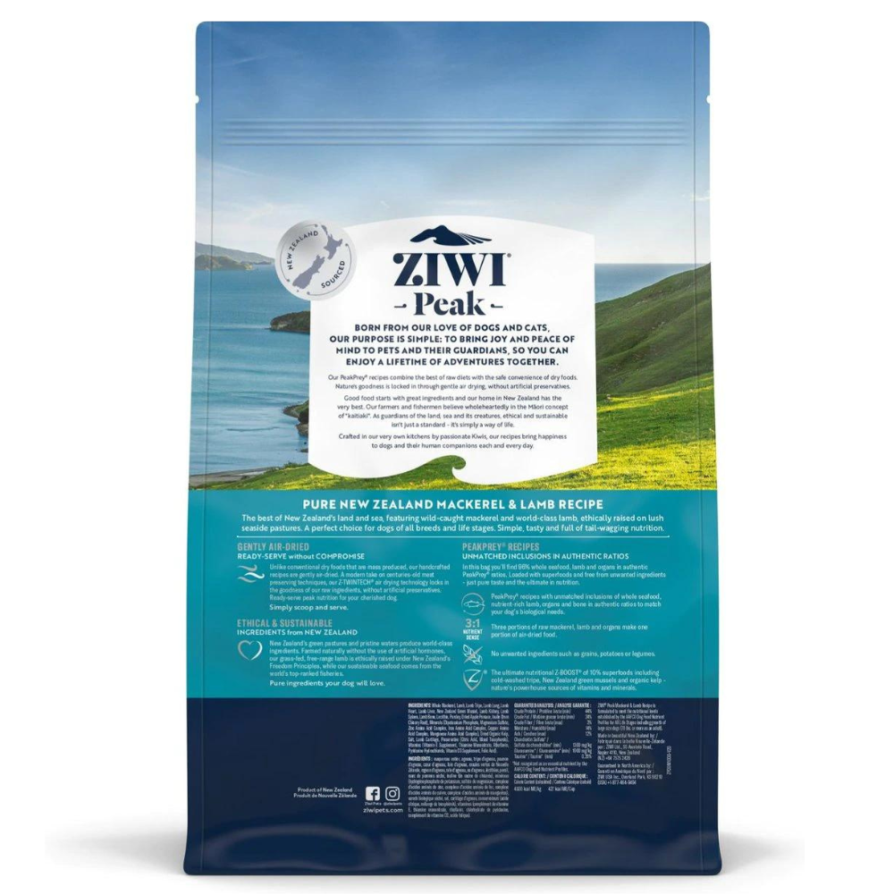 Ziwi Peak Mackerel & Lamb Grain-Free Air-Dried Dog Food. 2.2-lb bag