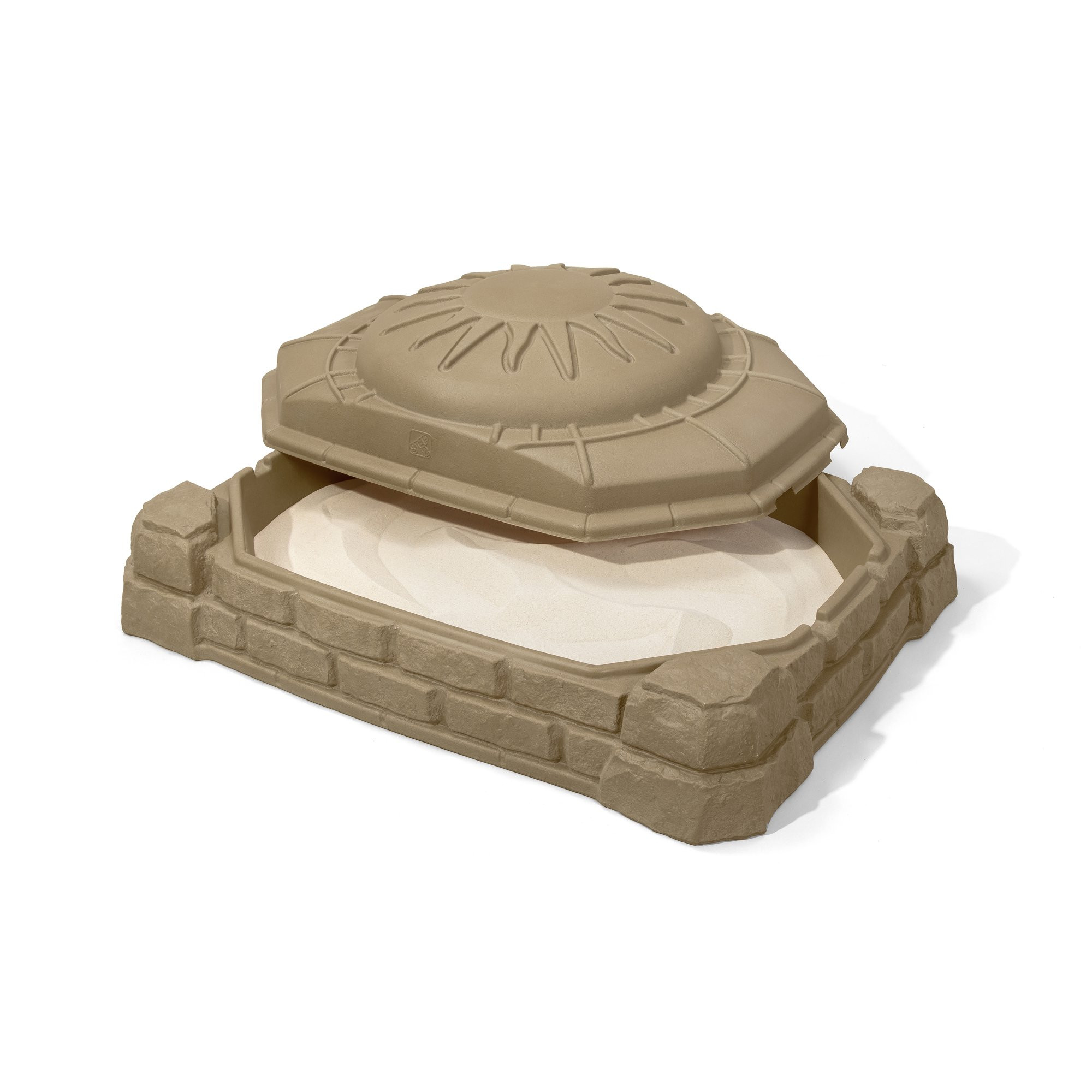 Step2 Naturally Playful 4′ Rectangular Sandbox with Cover Sandstone Beige