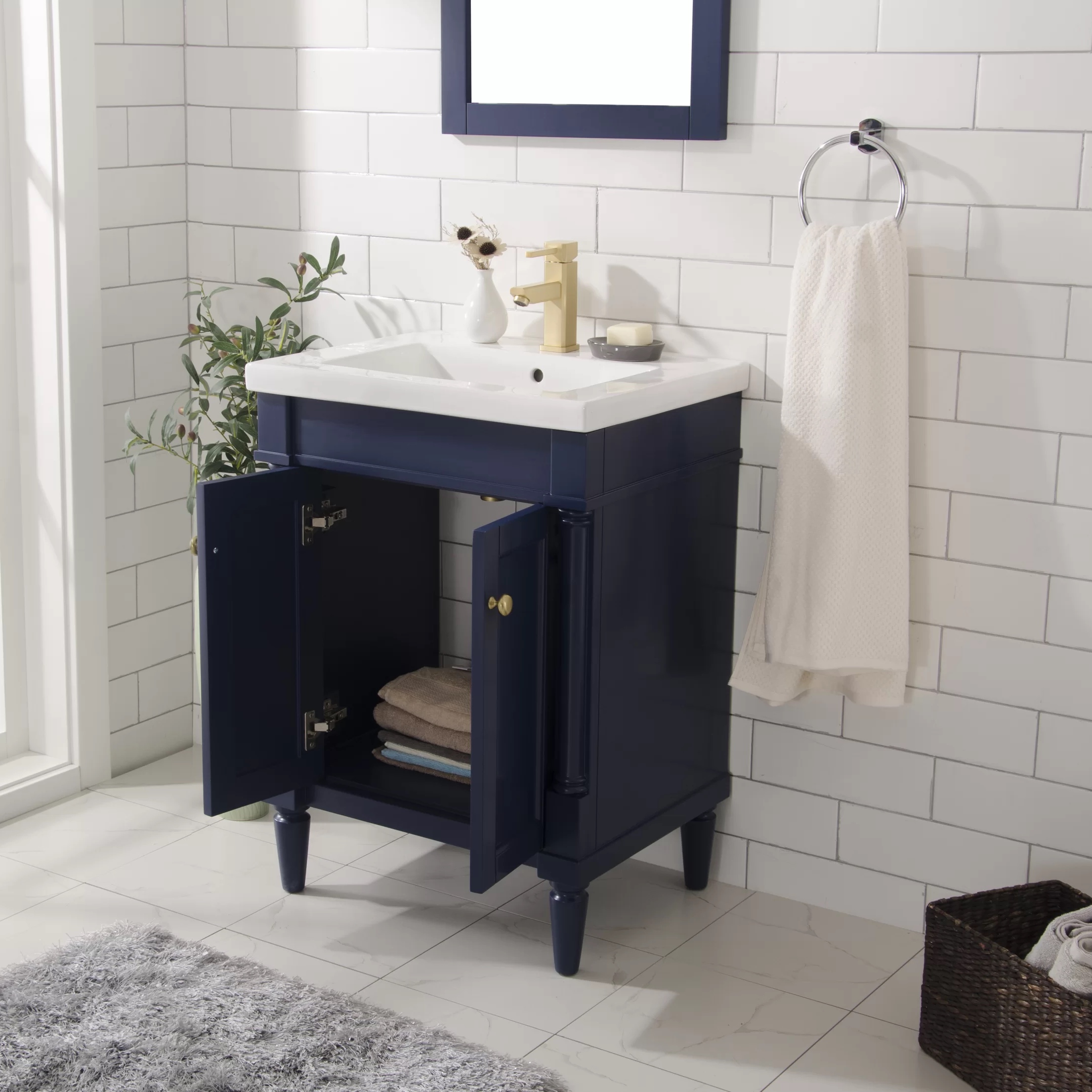 Highland Dunes Jaida 24” Free-standing Single Bathroom Vanity. Blue