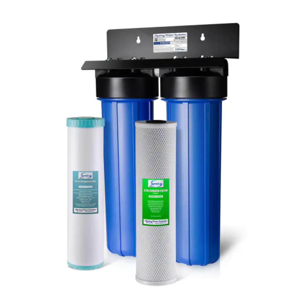 iSpring 2-Stage Whole House Water Filtration System with 20 x 4.5 in. Carbon Block and Iron and Manganese Reducing Filters