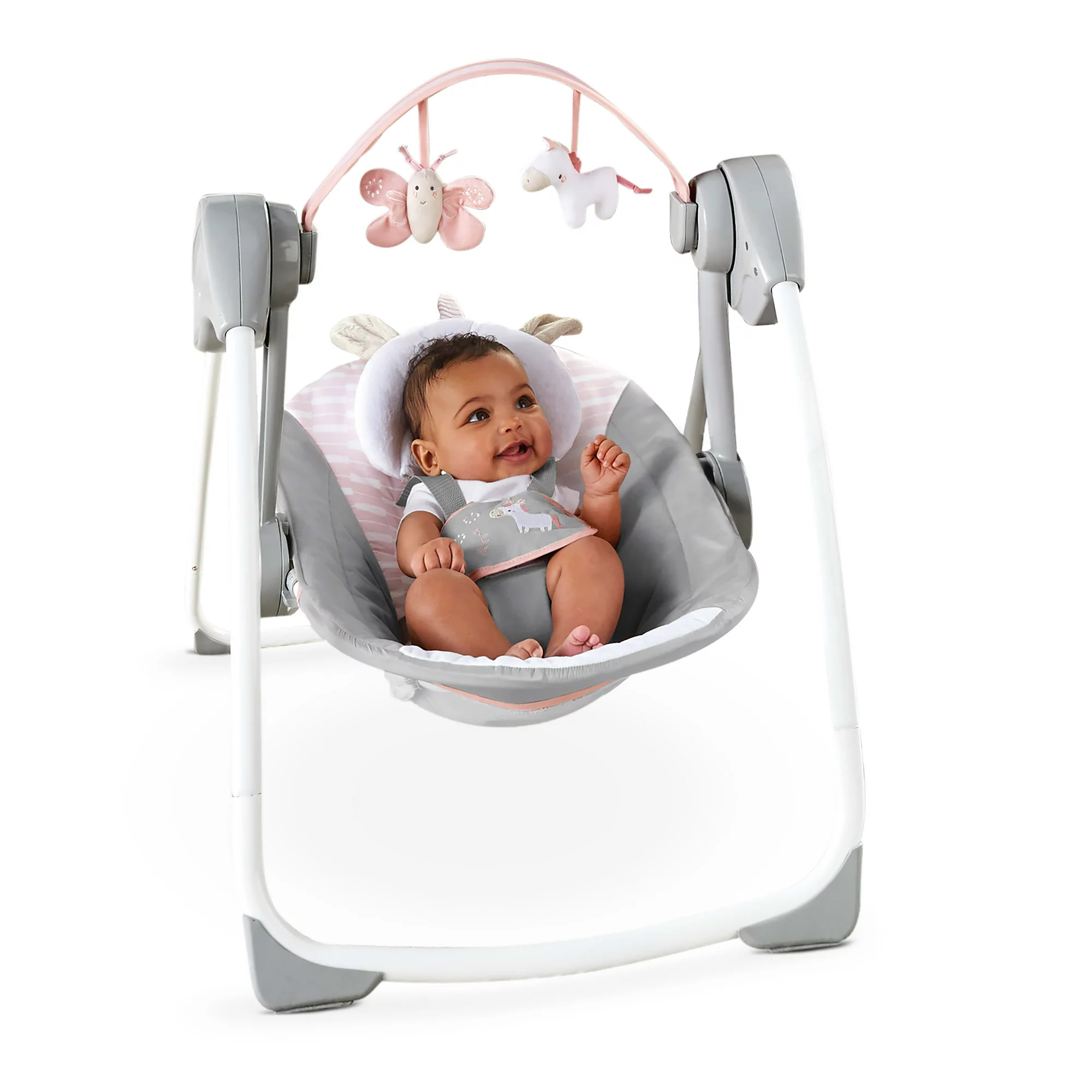 Ingenuity Soothe ‘n Delight 6-Speed Portable Baby Swing With Music - Flora The Unicorn (Pink)