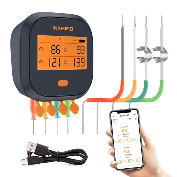 Inkbird Wifi Grill Thermometer IBBQ-4T. Rechargeable Wireless BBQ Thermometer