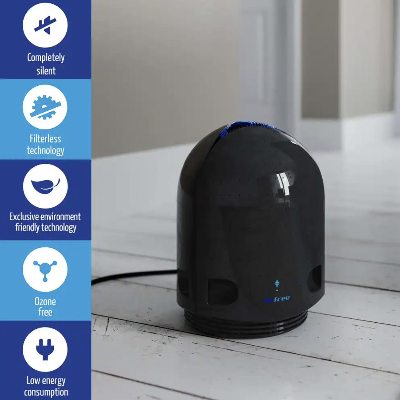 AirFree P3000 Filterless 100% Silent Virus Destroying Air Purifier. Black