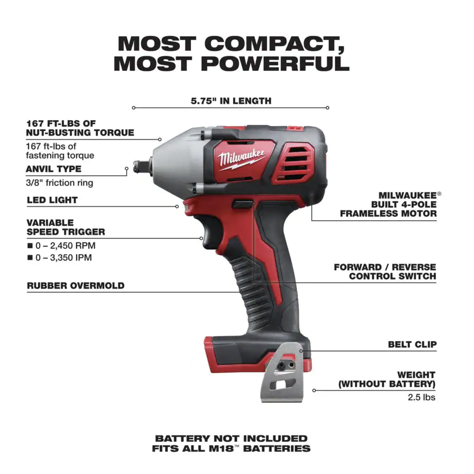 Milwaukee M18 18-Volt Lithium-Ion Cordless 3/8 in. Impact Wrench W/ Friction Ring. Tool-Only (2658-20)