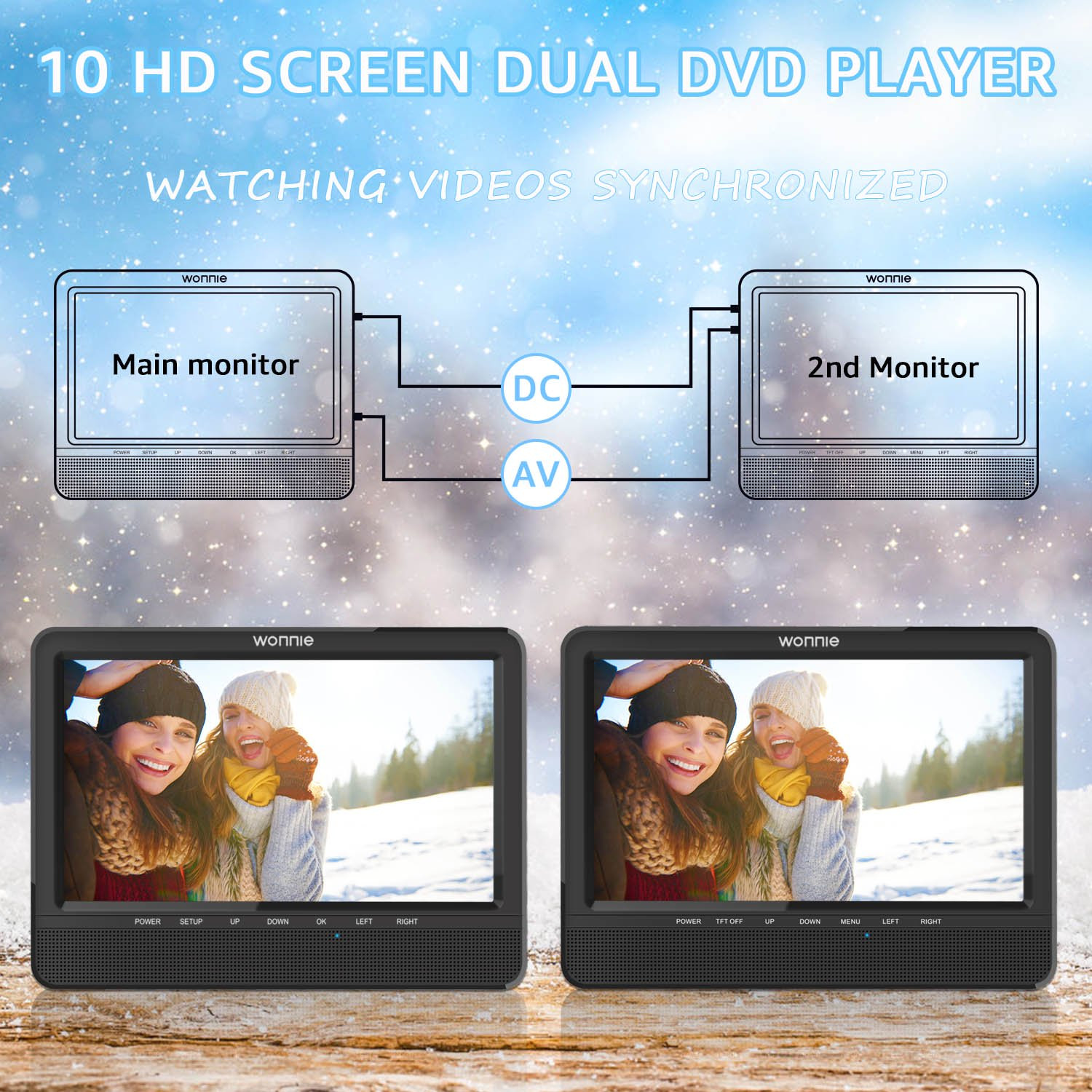 Wonnie Premium 10″ Dual DVD Players for Car( a DVD Player + a Monitor). Big Screen with More Shocking