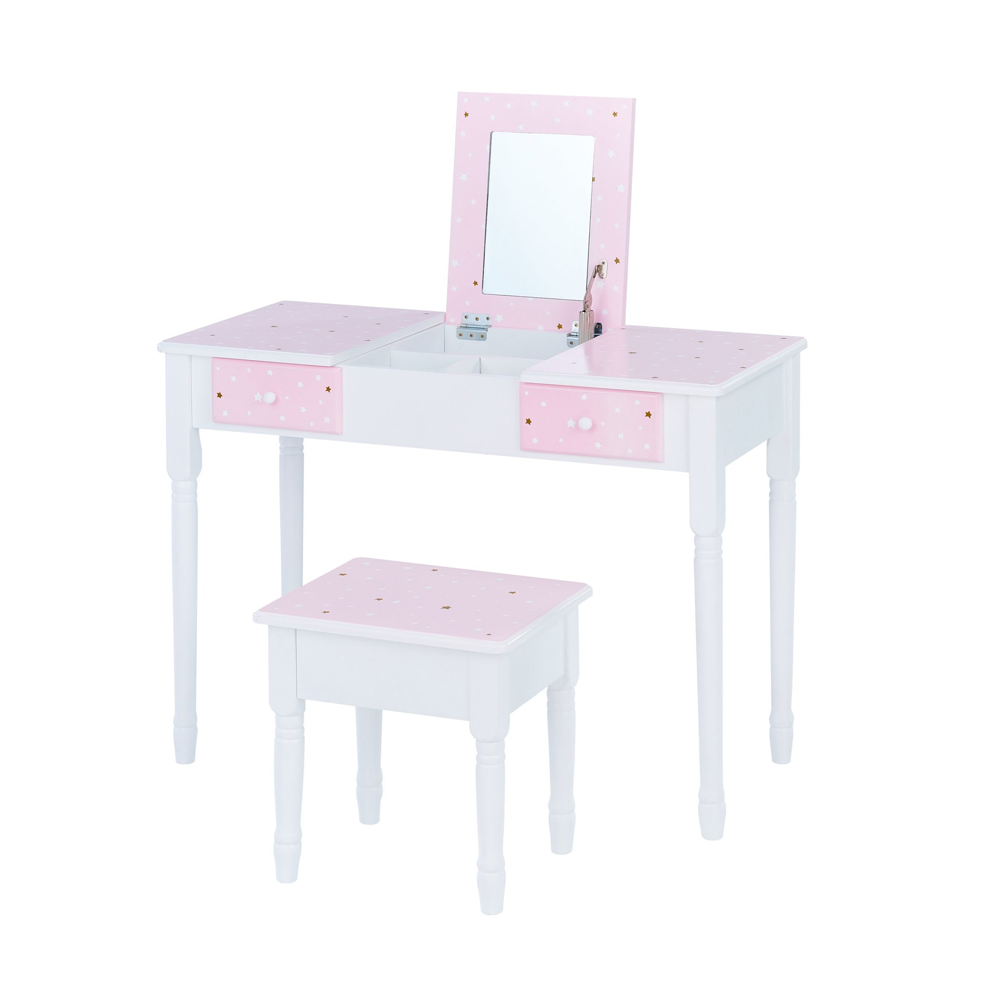 Teamson Kids Fashion Twinkle Star Prints Kate Play Vanity with Storage. Pink/ White