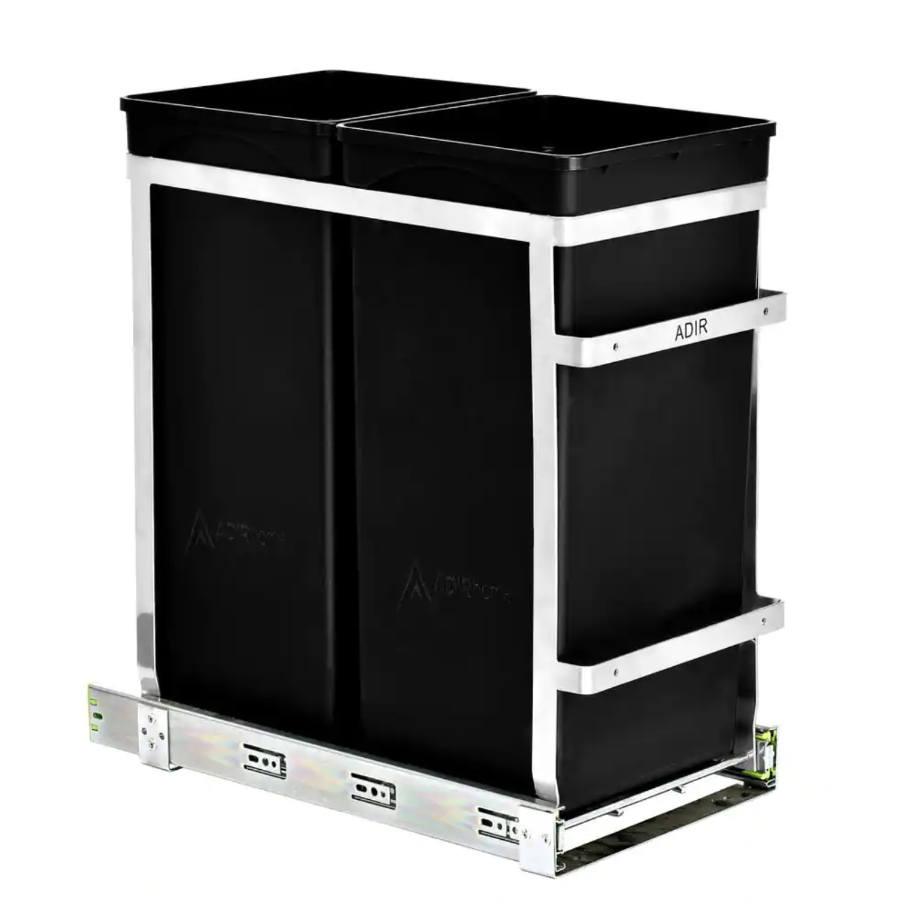 AdirHome 9.5 Gal. Steel In-Cabinet Double Bottom Mount Pull-Out Trash Can with 2 Trash Bins