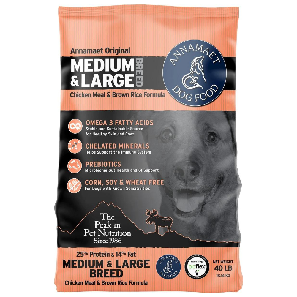 Annamaet 25% Medium & Large Breed Dry Dog Food. 40-lb bag