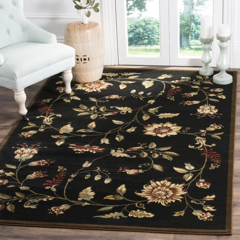 Winston Porter Carolane Machine Woven / Power Loomed Performance Black Rug