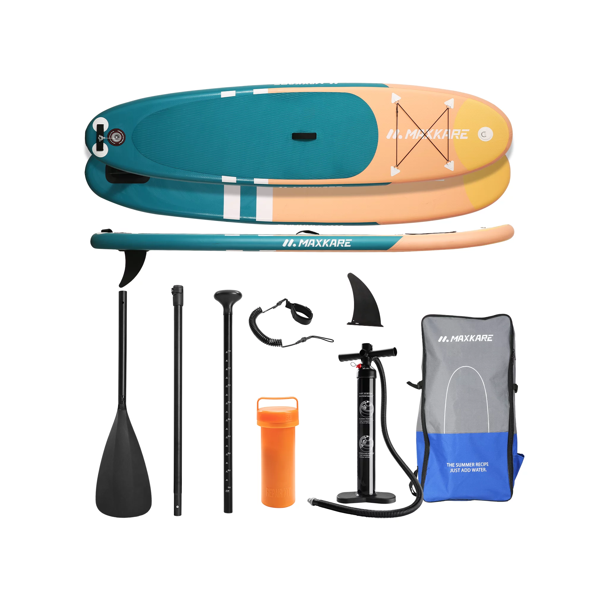 Maxkare Inflatable Kids Stand up Paddle Board with Portable Paddleboard Storage Bag & Stability. Cyan & Pink