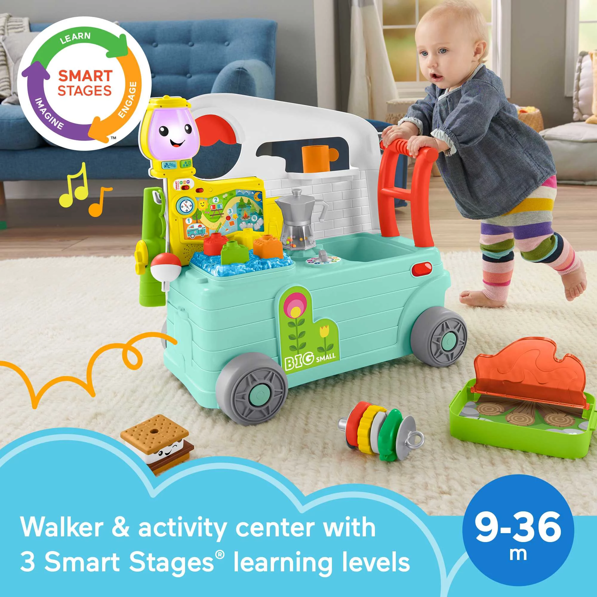 Fisher-Price Laugh & Learn 3-in-1 On-the-Go Camper Walker & Activity Center