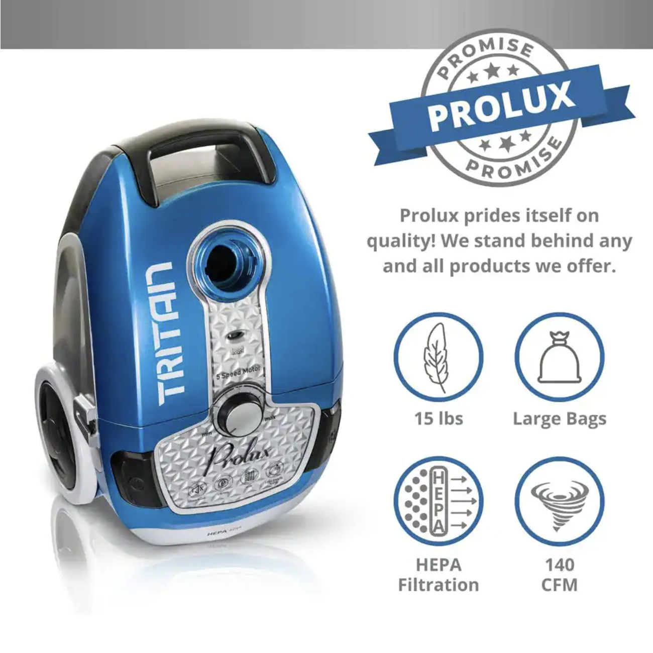 Prolux Tritan Canister Vacuum Hepa Sealed Hard Floor Vacuum With Powerful 12 Amp Motor