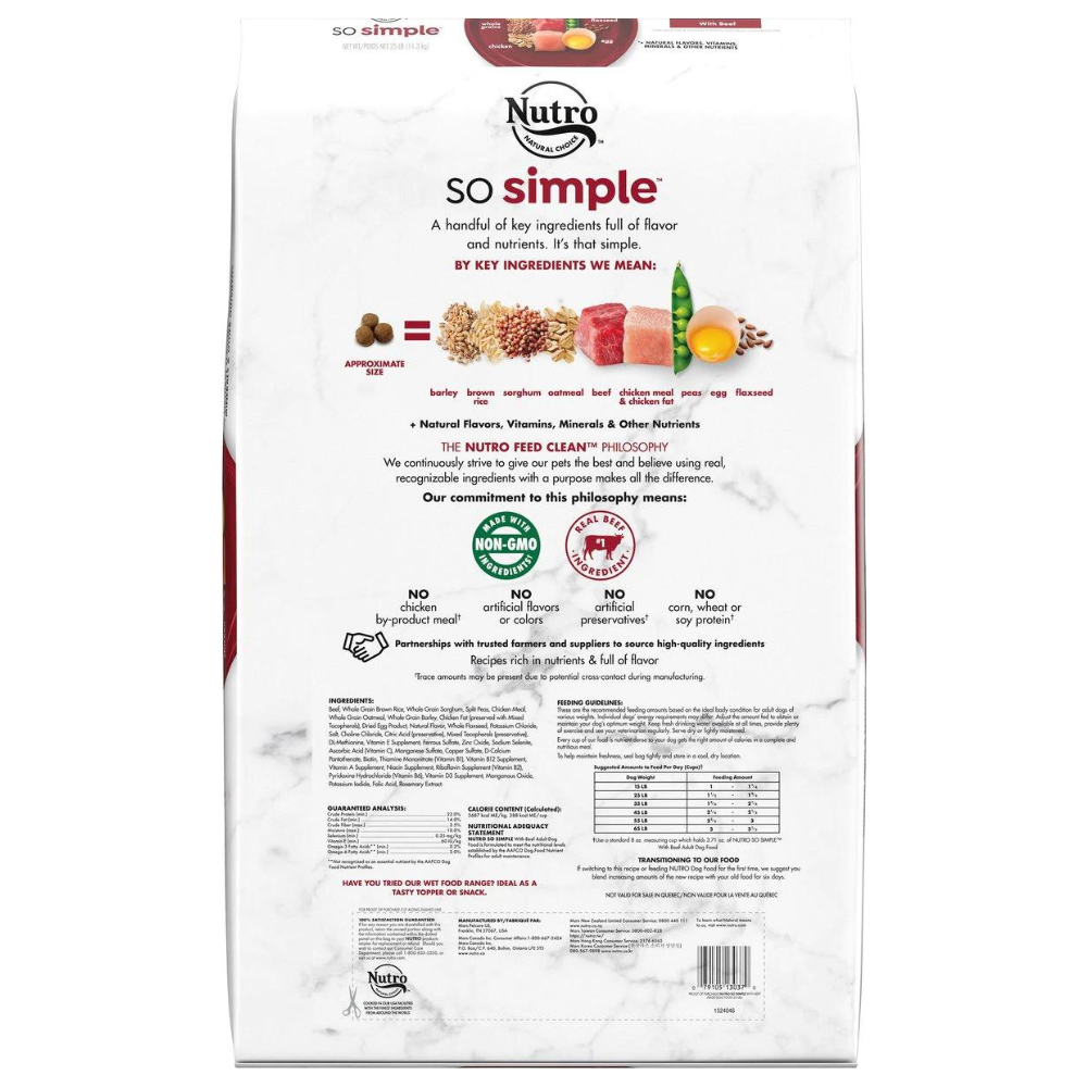 Nutro SO SIMPLE Adult Beef & Rice Recipe Natural Dry Dog Food.  25-lb Bag
