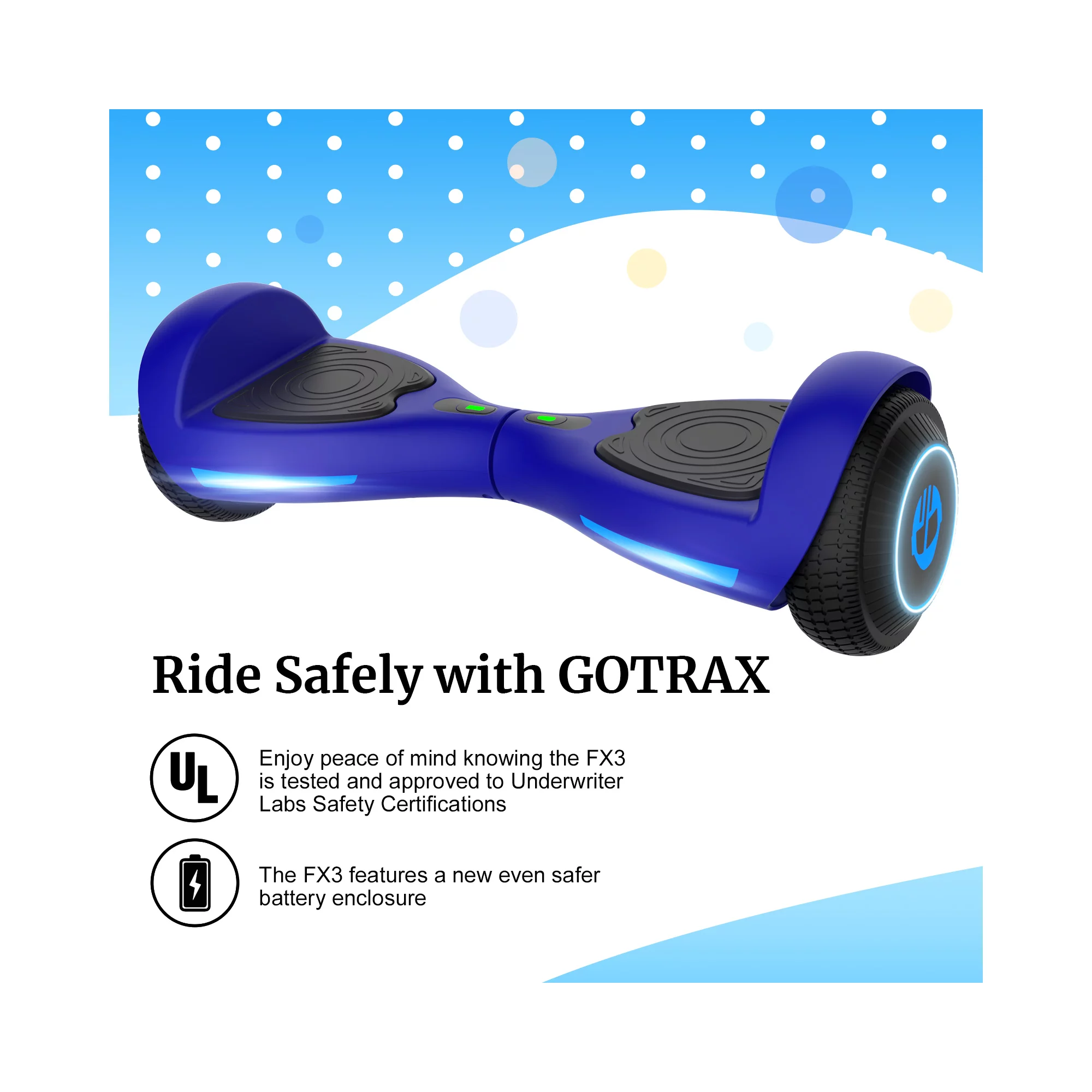 Gotrax Fluxx FX3 Hoverboard with 6.2 Mph Max Speed. 176 lbs Max Weight. 3.1 Miles Distance. Self Balancing Scooter