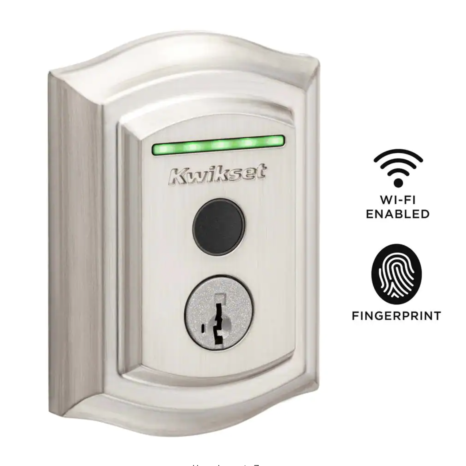 Kwikset Halo Touch Satin Nickel Traditional Fingerprint Wi-Fi Electronic Smart Lock Deadbolt Featuring SmartKey Security