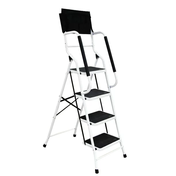 NSdirect Folding 4 Step Home Improvement Ladder. Portable Step Stool with Safety Handrails Non-Slip Wide Pedal