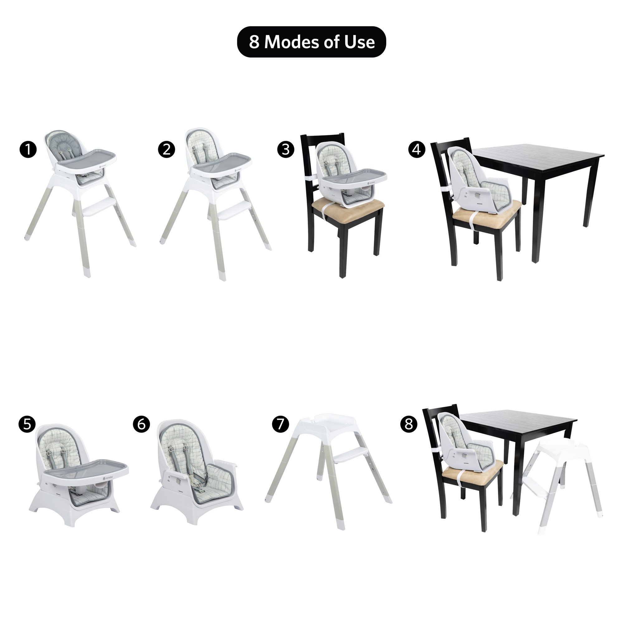 Monbebe Fusion Reclining Highchair with 8 Modes of Use. Plaid