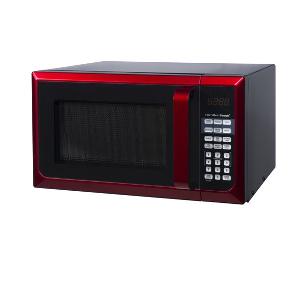 Hamilton Beach Stainless Steel 0.9 Cu. ft. Red Microwave Oven. Red Stainless Steel