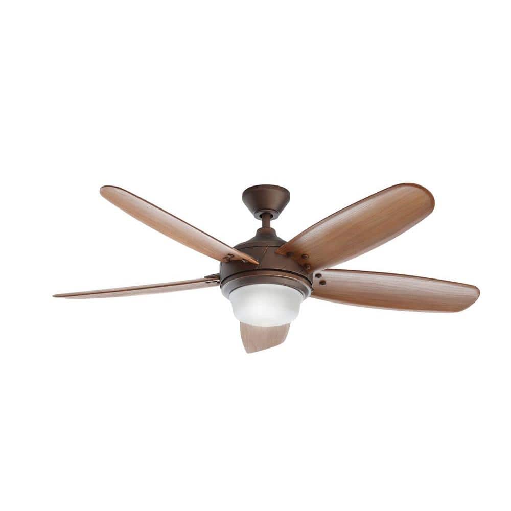 Home Decorators Collection Breezemore 56 in. Indoor LED Mediterranean Bronze Ceiling Fan With Light Kit. Downrod. DC Motor And Remote Control