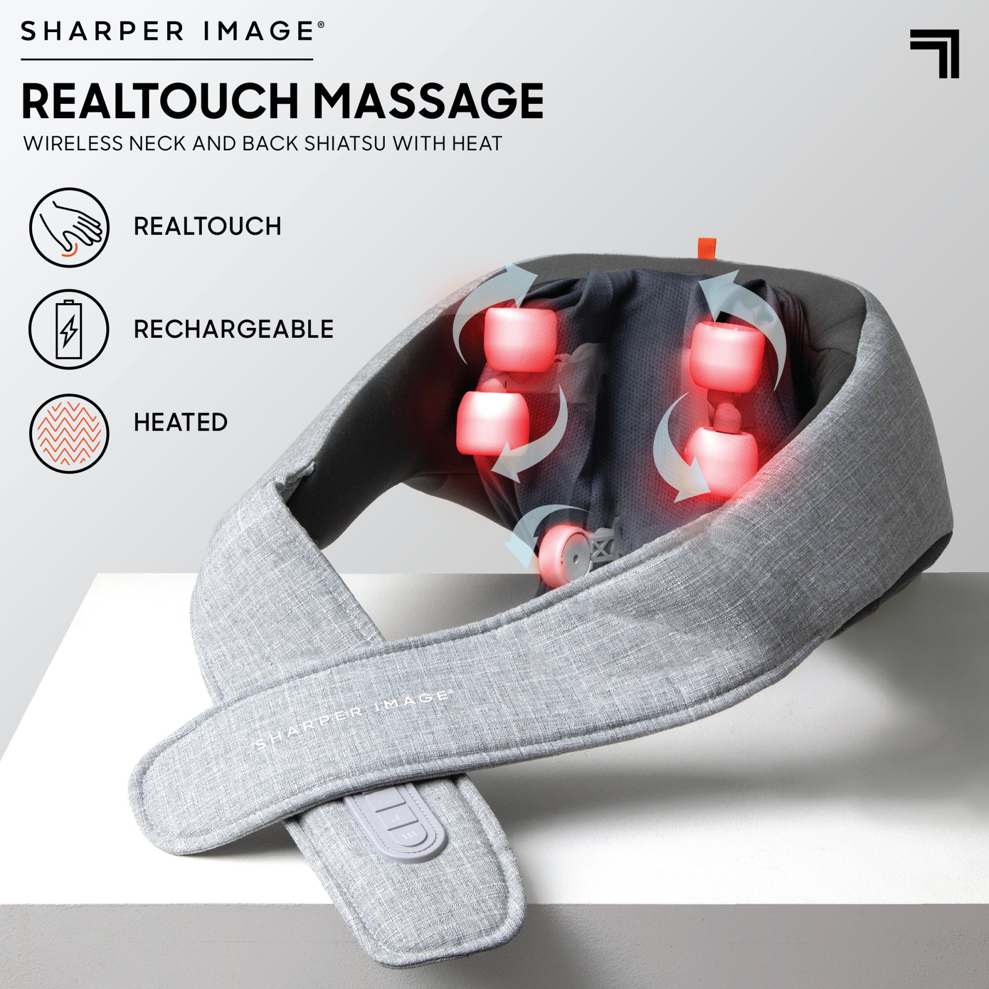 Sharper Image Realtouch Shiatsu Massager. Wireless & Rechargeable. Best Massager for Neck Back Shoulders Feet Legs w/ 6 Massage Heads