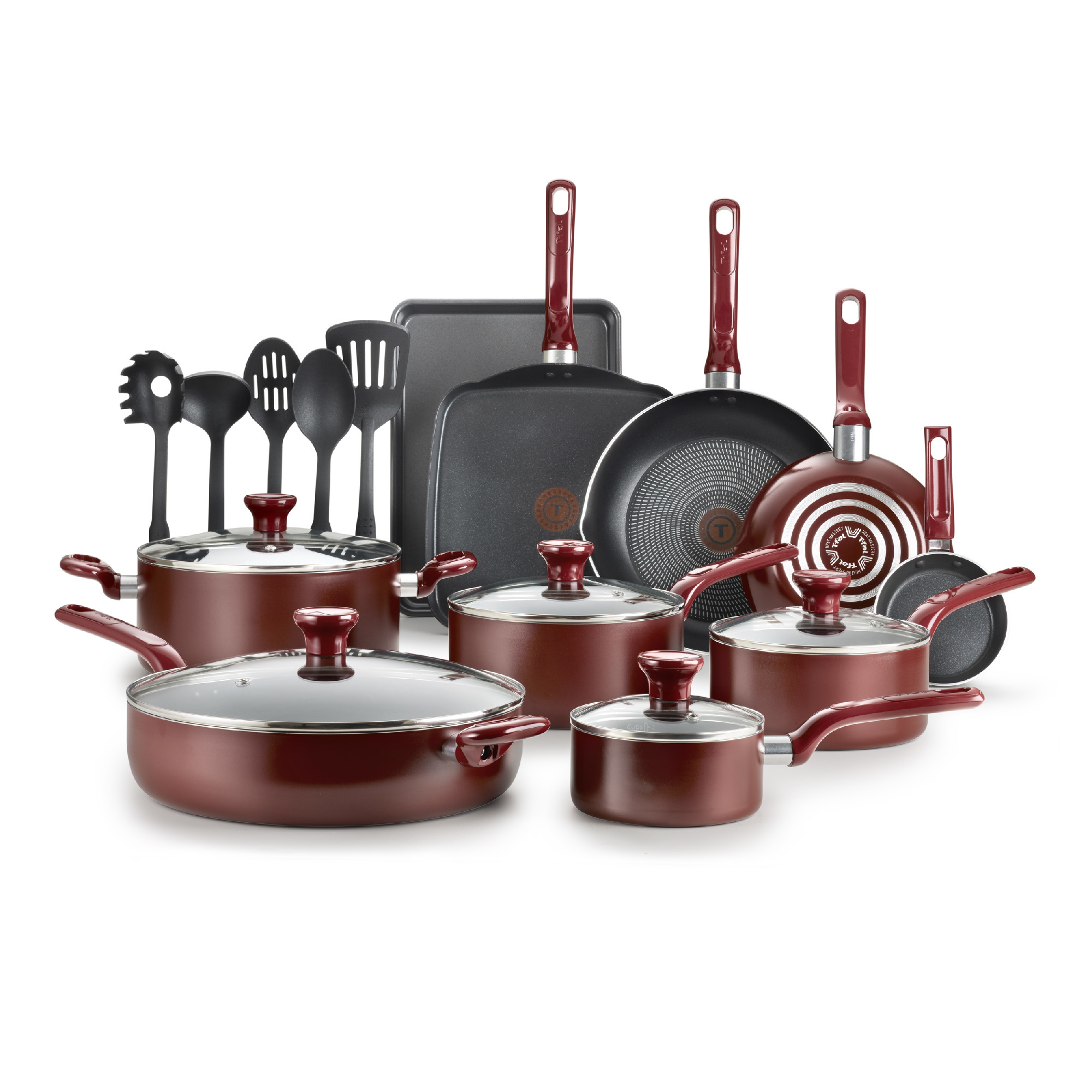 T-fal Easy Care Nonstick Cookware. 20 Pieces Set. Red