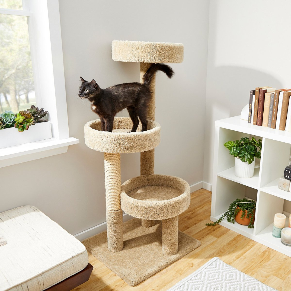 Frisco 50-in Real Carpet Wooden Cat Tree. Beige