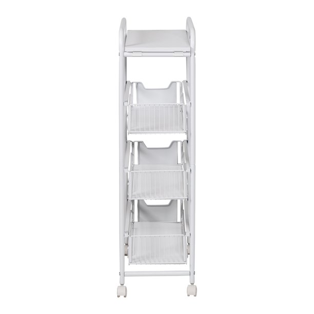 Honey-Can-Do 4-Tier Slim Rolling Cart With Drawers. White