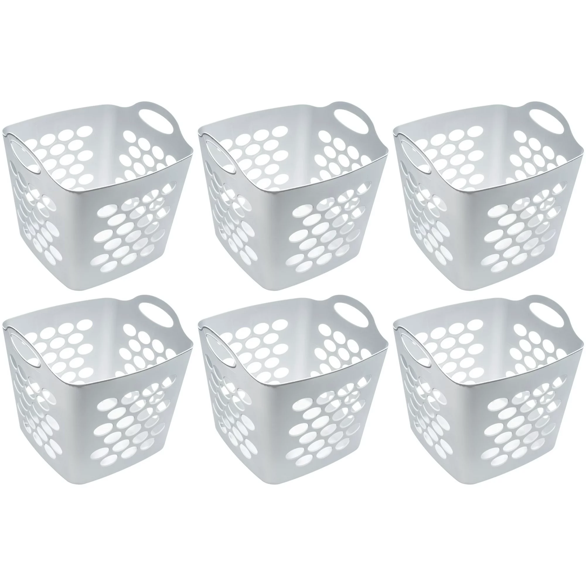 Mainstays Flexible Plastic Laundry Basket. Soft Silver. 6 Pack