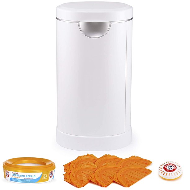 Munchkin Diaper Pail Starter Set. Powered By Arm And Hammer. White