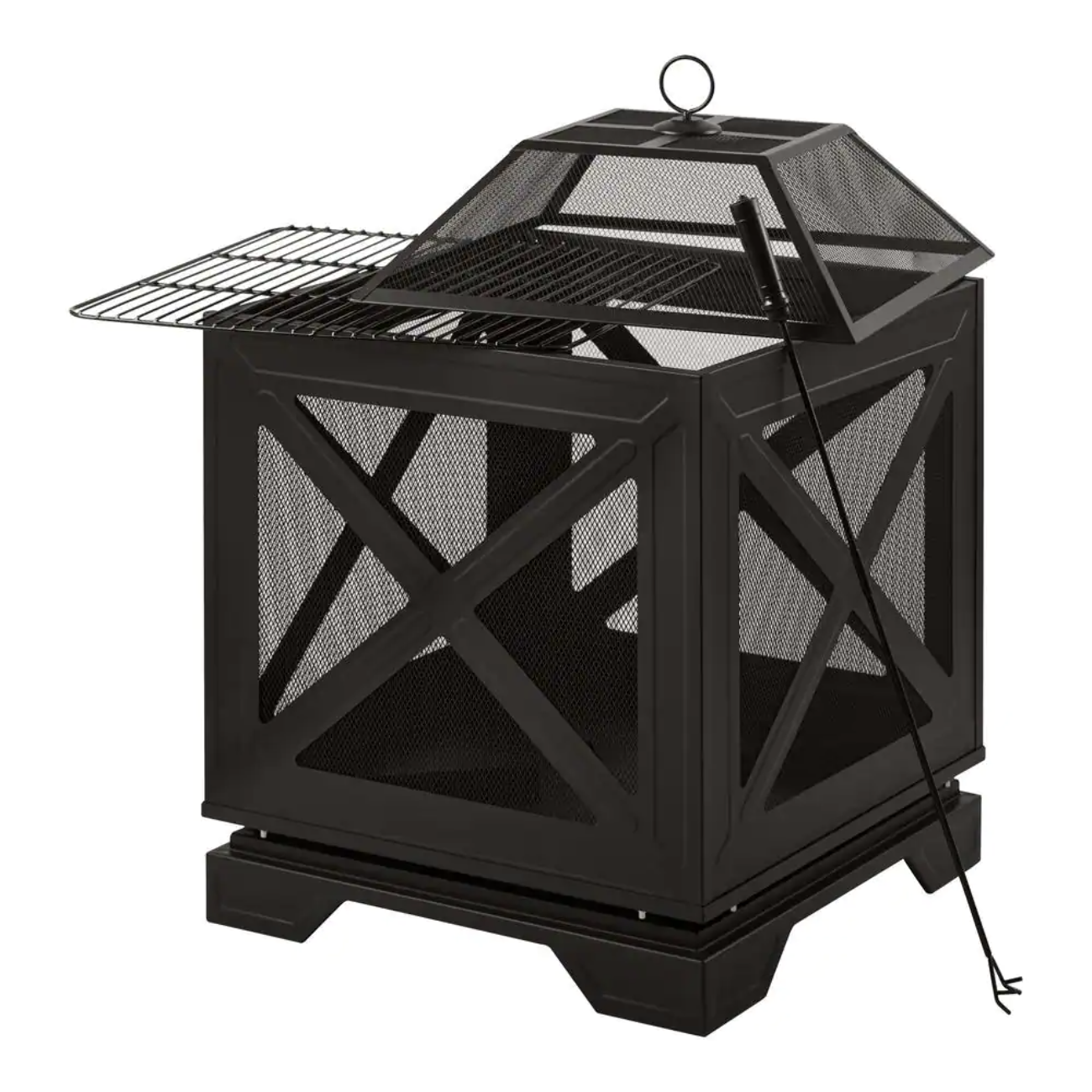 Hampton Bay Westbury 26 in. W x 37.8 in. H Outdoor Square Wood Burning Black Fire Pit